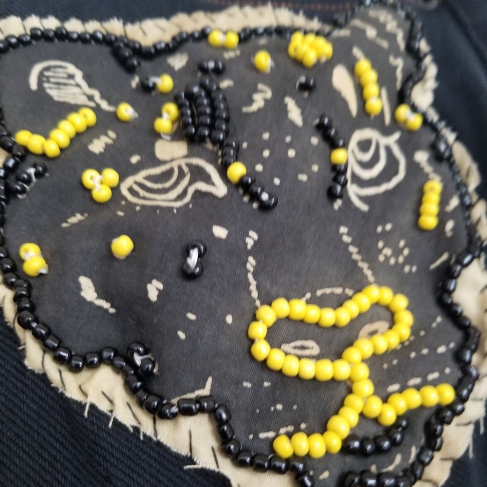 Stretchy Jean Denim Pants with Handsewn Textiles - Picture 3 of 5